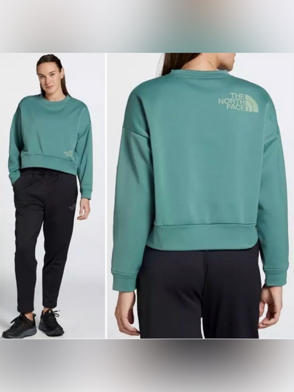 NEW THE NORTH FACE Horizon Performance Cropped Sweatshirt Hoodie Dark Sage SZ S